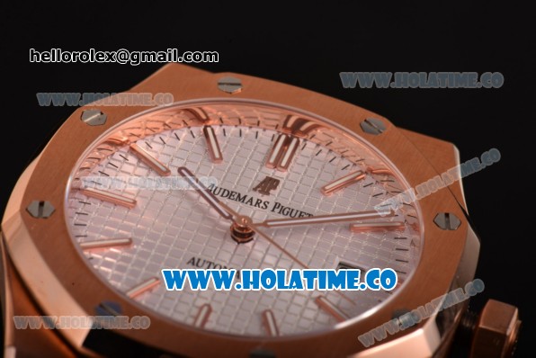 Audemars Piguet Royal Oak 41 Miyota 9015 Automatic Full Rose Gold with White Dial and Stick Markers (EF) - Click Image to Close